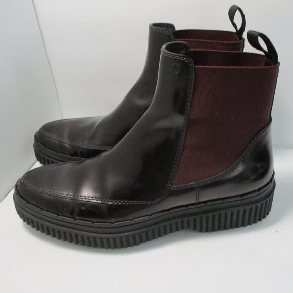Tod's Chelsea boots Women 37 Red Black Polished Glossed leather Two Tone Booties - Picture 1 of 16